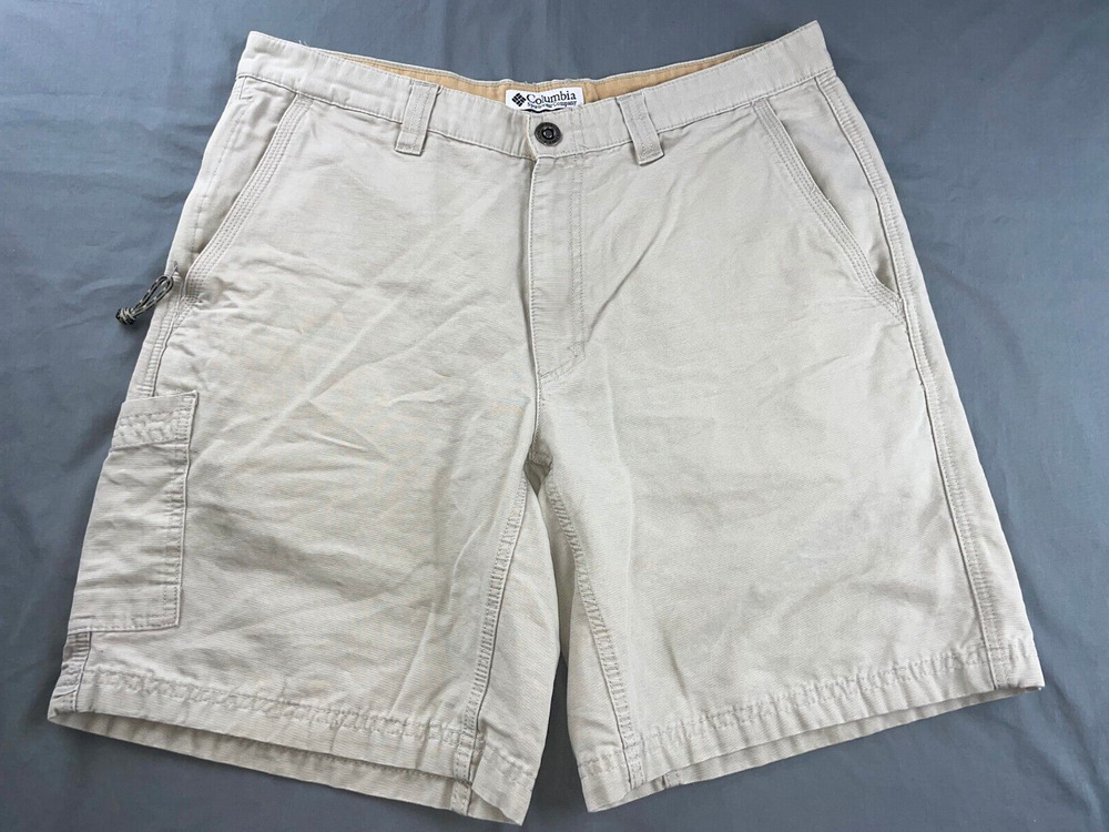Columbia Mid-Weight Cotton Canvas Shorts w/ Zip Pocket. Beige, Men's 34. EUC!!